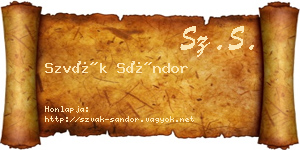 Szvák Sándor névjegykártya